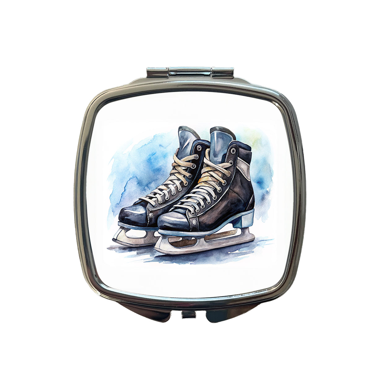 Pair Of Hockey Ice Skates Watercolor Small Travel Purse Handbag Pocket Makeup Compact Mirror