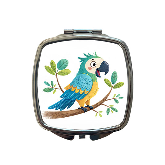 Parrot Children's Illustration Style Small Travel Purse Handbag Pocket Makeup Compact Mirror