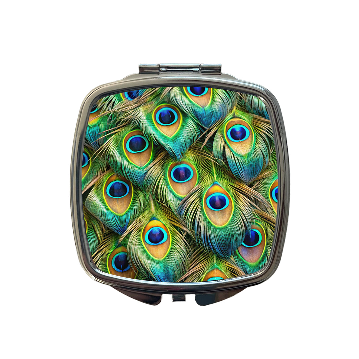 Peacock Feathers Pattern Small Travel Purse Handbag Pocket Makeup Compact Mirror
