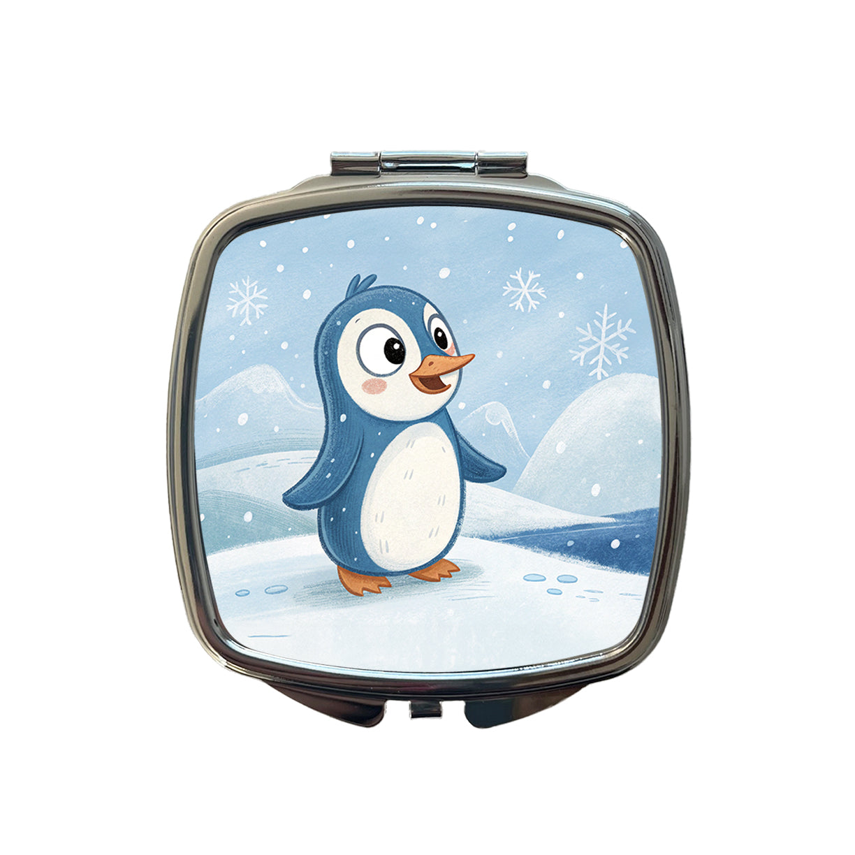 Penguin Children's Illustration Style Small Travel Purse Handbag Pocket Makeup Compact Mirror
