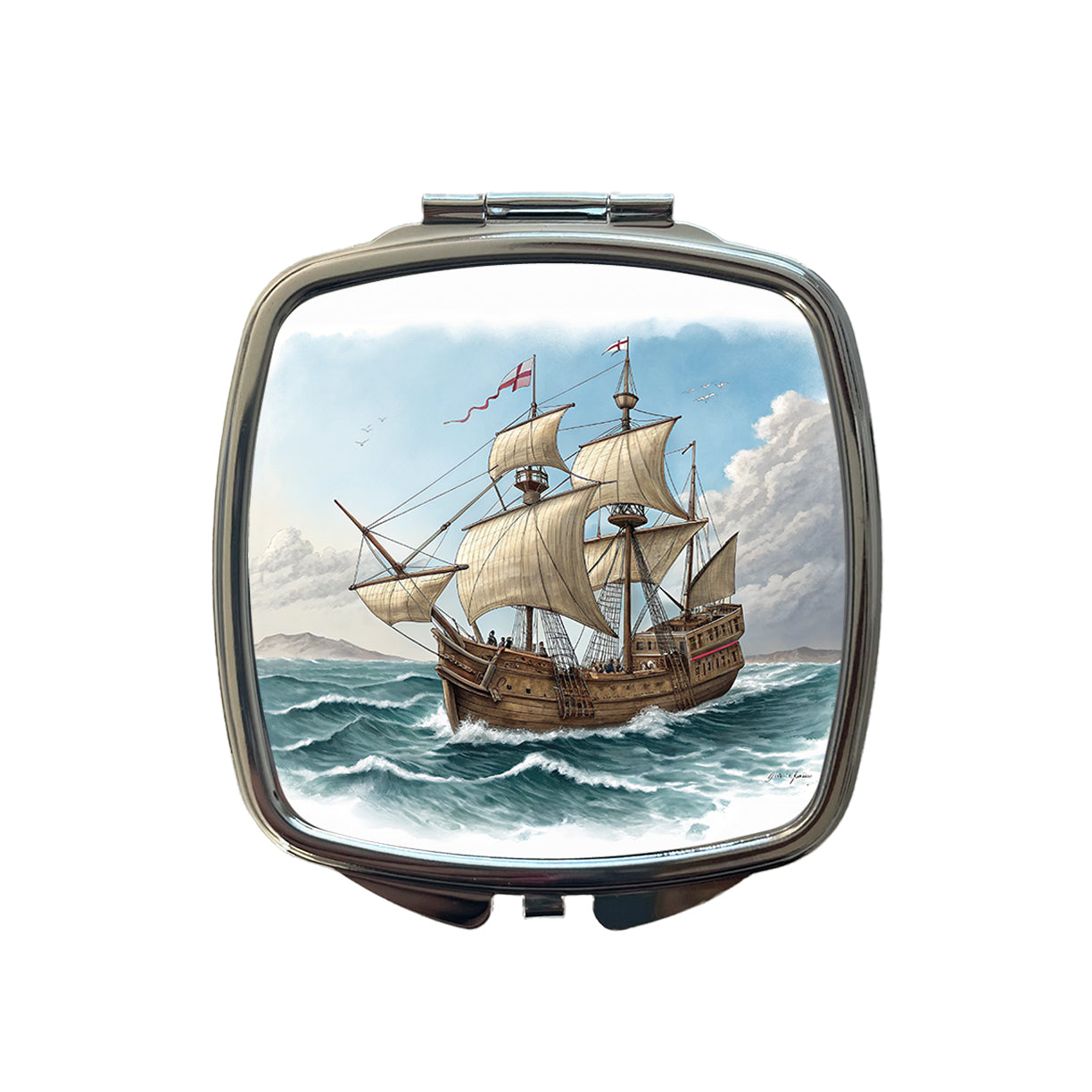 Pilgrim Mayflower 1620 Voyage Small Travel Purse Handbag Pocket Makeup Compact Mirror