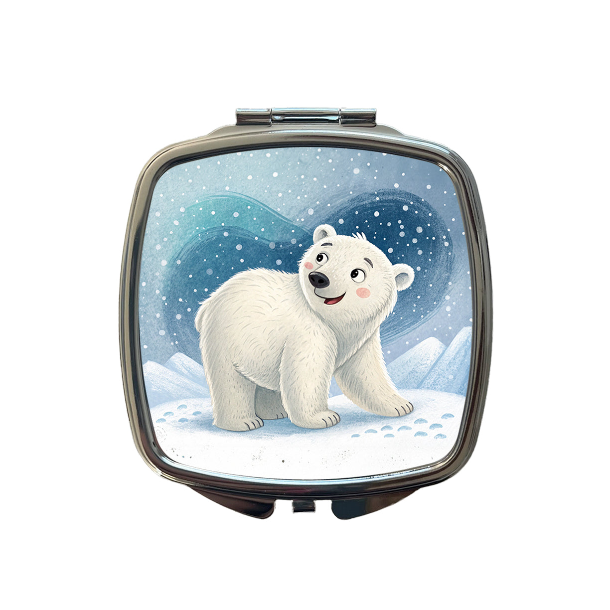 Polar Bear Children's Illustration Style Small Travel Purse Handbag Pocket Makeup Compact Mirror