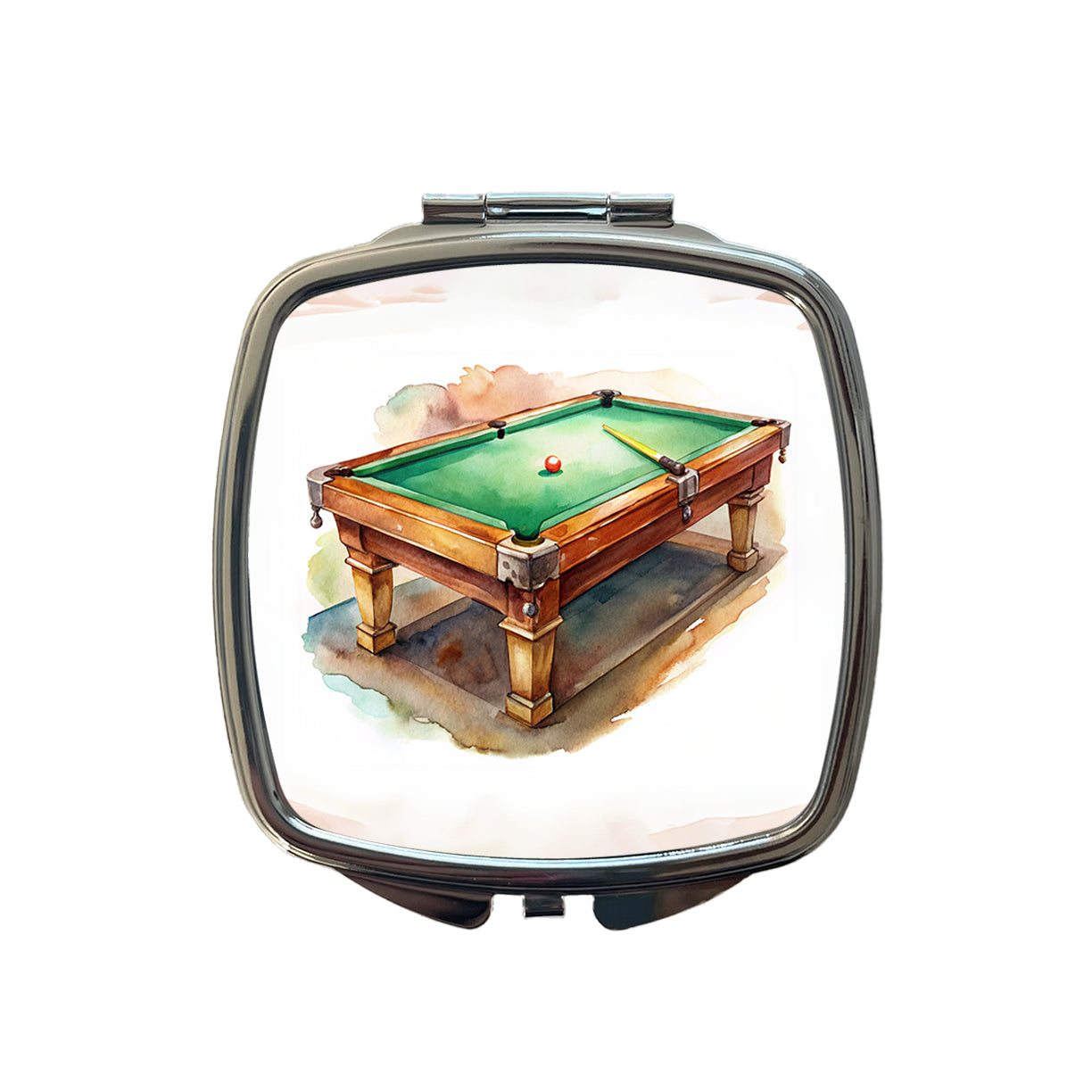 Pool Billiards Table Watercolor Small Travel Purse Handbag Pocket Makeup Compact Mirror