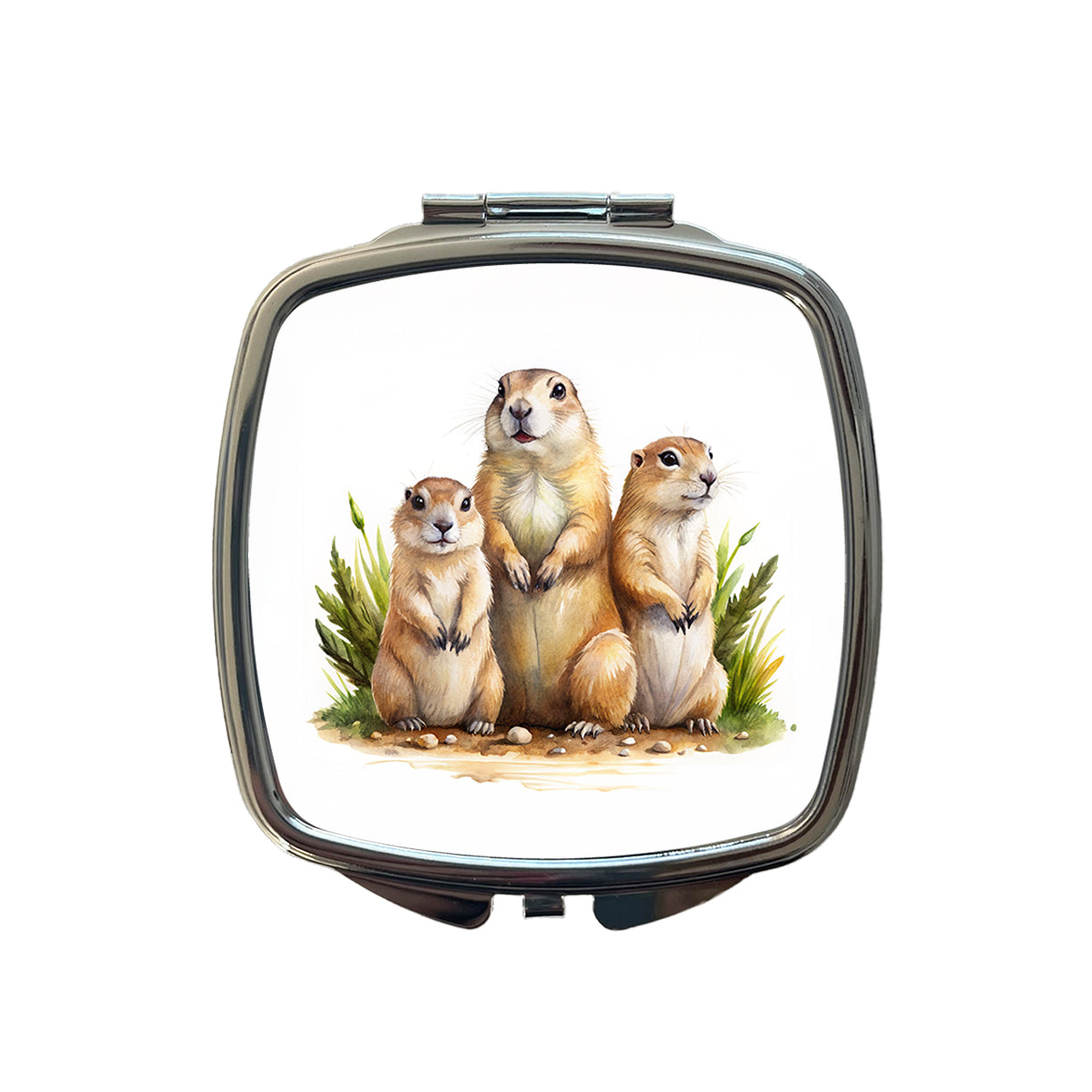 Prairie Dog Family Watercolor Small Travel Purse Handbag Pocket Makeup Compact Mirror