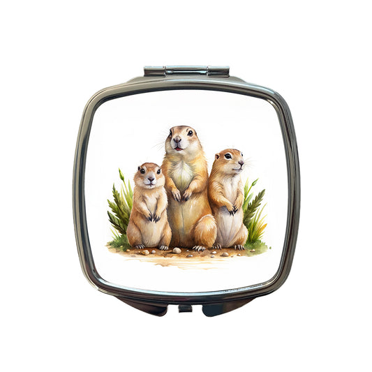 Prairie Dog Family Watercolor Small Travel Purse Handbag Pocket Makeup Compact Mirror