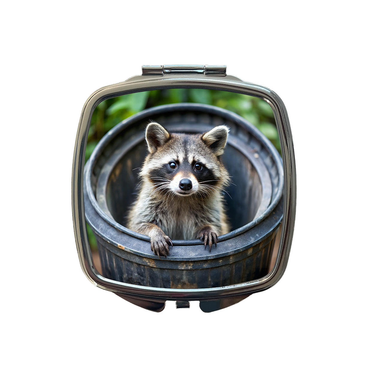 Raccoon In Barrel Trash Panda Small Travel Purse Handbag Pocket Makeup Compact Mirror