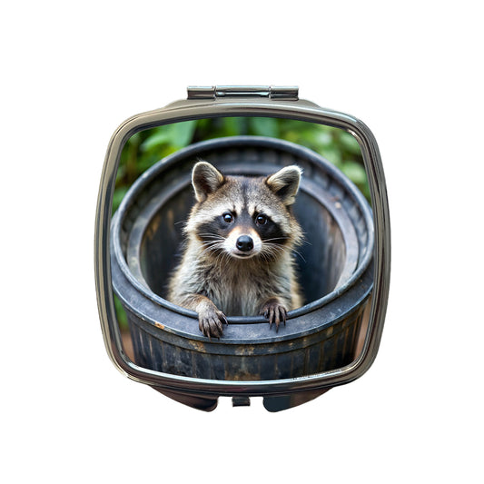 Raccoon In Barrel Trash Panda Small Travel Purse Handbag Pocket Makeup Compact Mirror