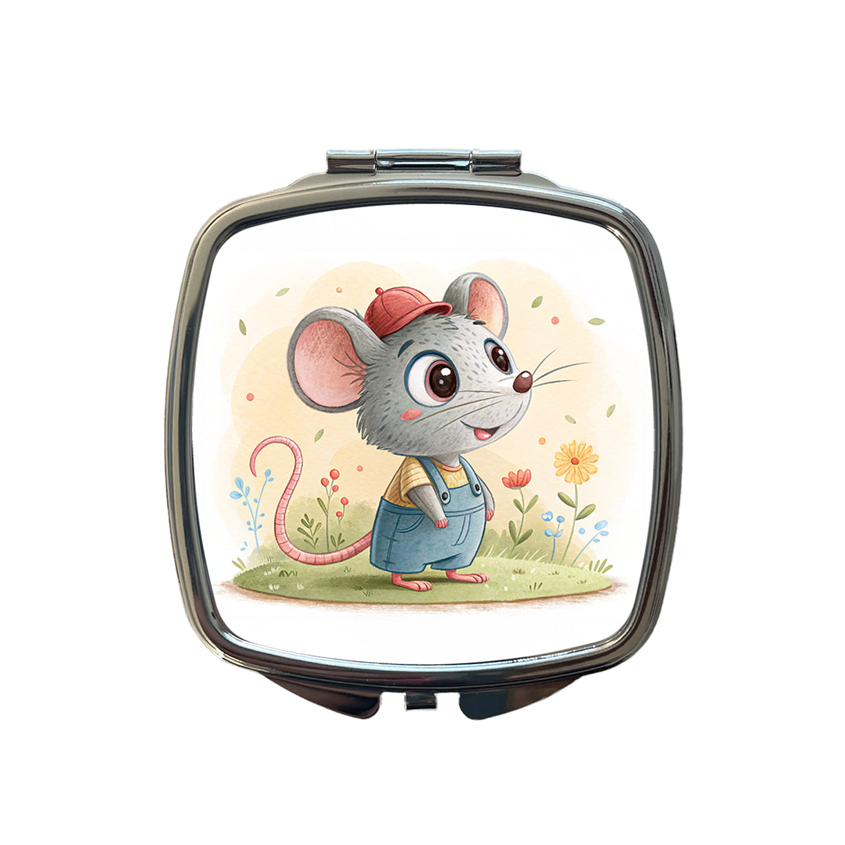 Rat Children's Illustration Style Small Travel Purse Handbag Pocket Makeup Compact Mirror