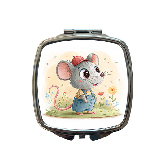 Rat Children's Illustration Style Small Travel Purse Handbag Pocket Makeup Compact Mirror