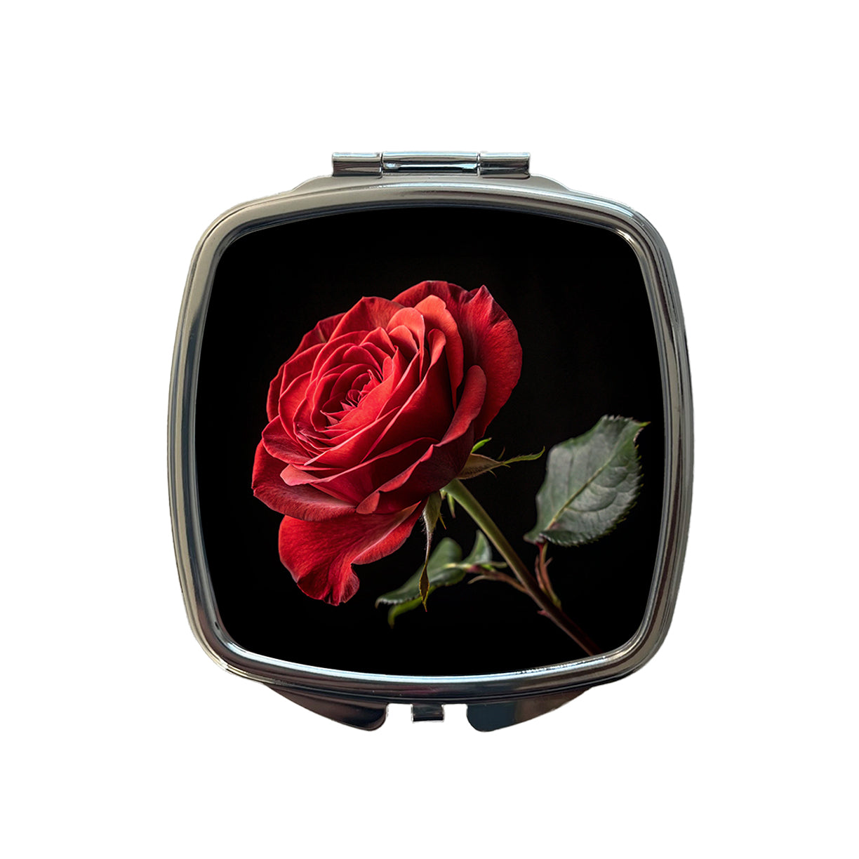 Red Rose On Black Background Small Travel Purse Handbag Pocket Makeup Compact Mirror