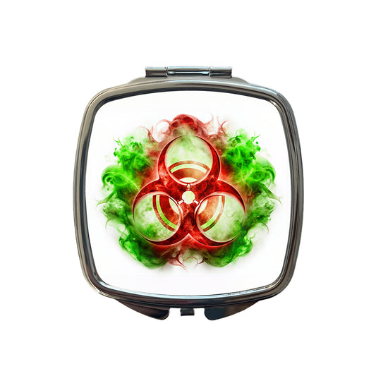 Red Zombie Outbreak Symbol With Green Toxic Gas Small Travel Purse Handbag Pocket Makeup Compact Mirror