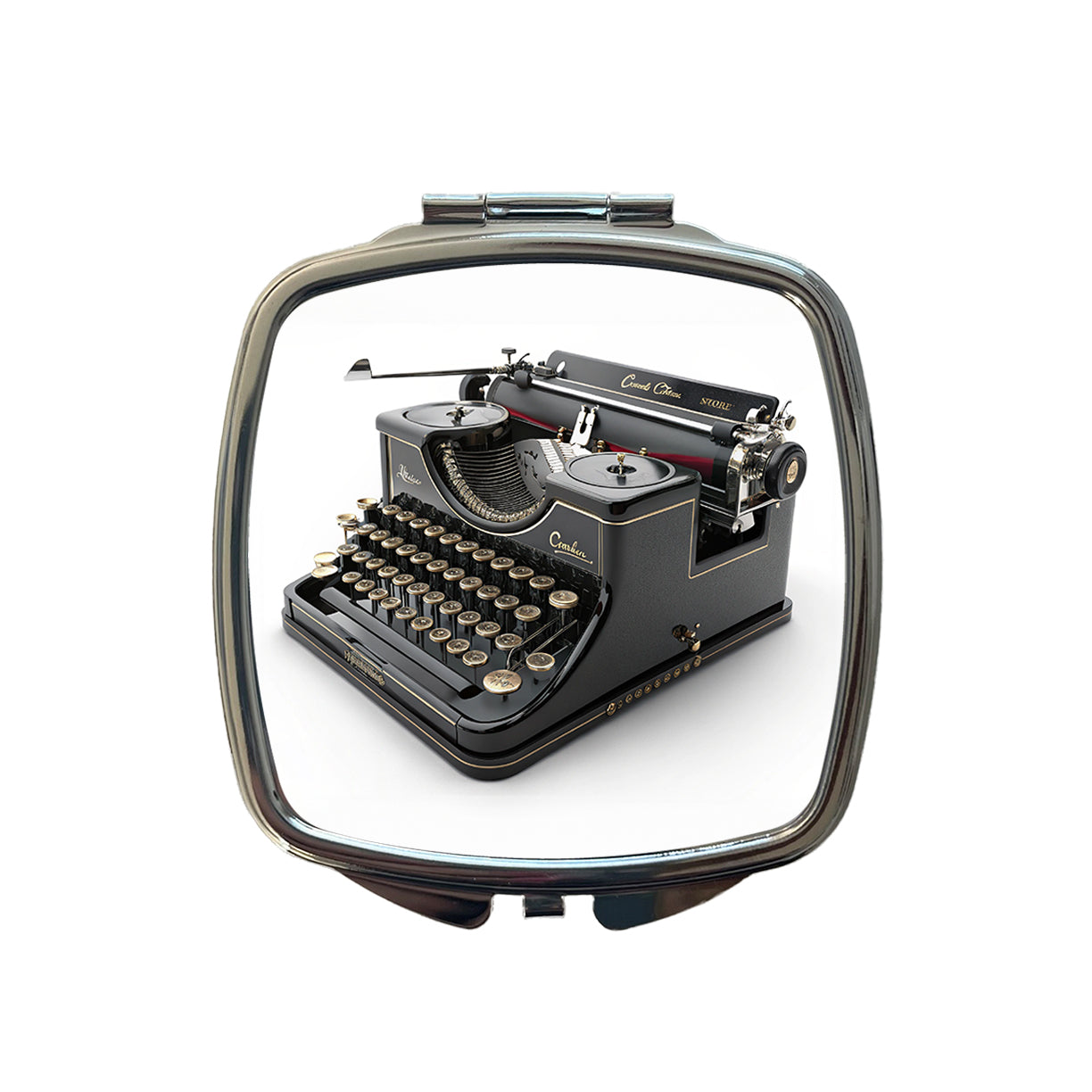 Retro Classic Black Typewriter Small Travel Purse Handbag Pocket Makeup Compact Mirror