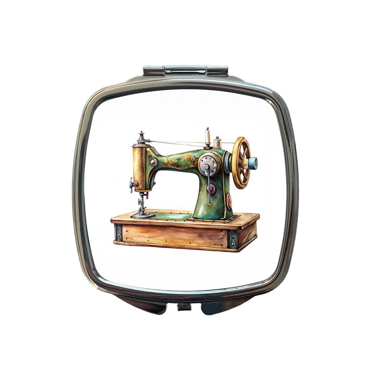 Retro Classic Sewing Machine Watercolor Small Travel Purse Handbag Pocket Makeup Compact Mirror