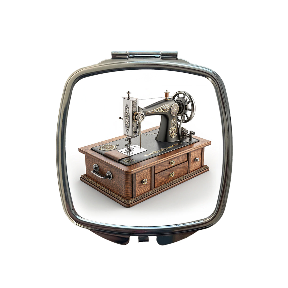 Retro Classic Sewing Machine Small Travel Purse Handbag Pocket Makeup Compact Mirror