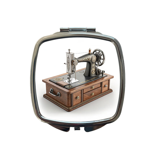 Retro Classic Sewing Machine Small Travel Purse Handbag Pocket Makeup Compact Mirror