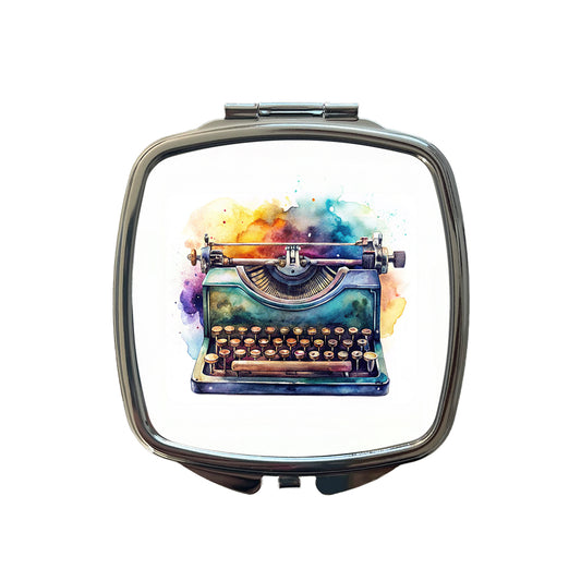 Retro Classic Typewriter Watercolor Small Travel Purse Handbag Pocket Makeup Compact Mirror