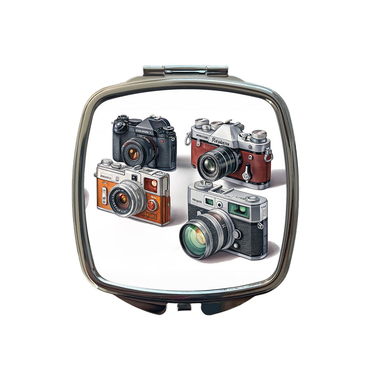 Retro Photography Cameras Small Travel Purse Handbag Pocket Makeup Compact Mirror