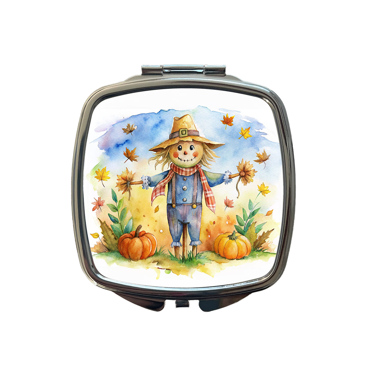 Scarecrow and Pumpkins Fall Watercolor Small Travel Purse Handbag Pocket Makeup Compact Mirror