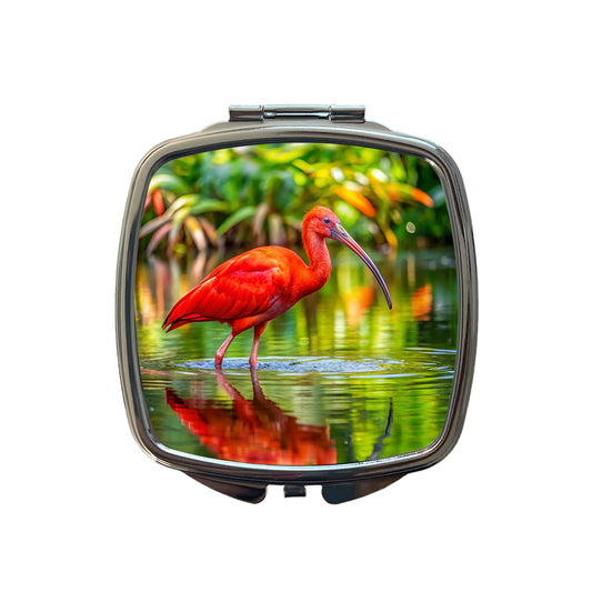 Scarlet Red Ibis Tropical Bird Small Travel Purse Handbag Pocket Makeup Compact Mirror