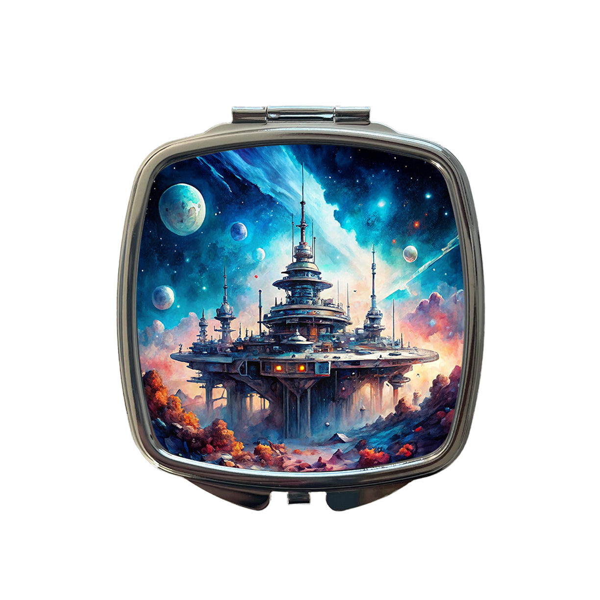 Sci-fi Military Space Station Small Travel Purse Handbag Pocket Makeup Compact Mirror