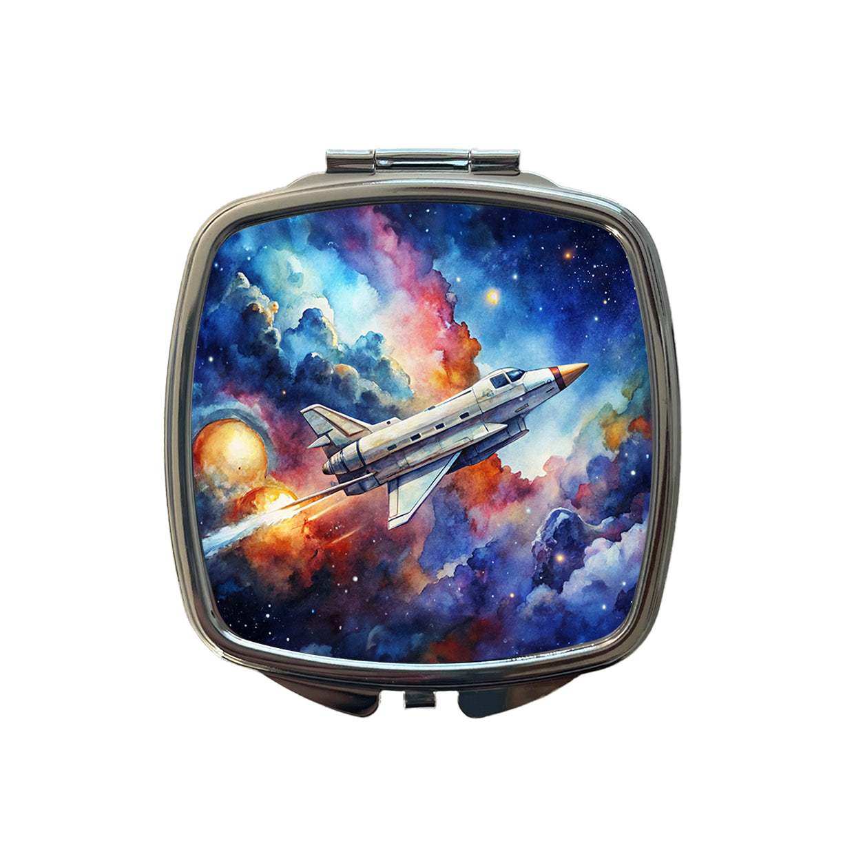 Sci-fi Military Transport Spaceship Watercolor Small Travel Purse Handbag Pocket Makeup Compact Mirror