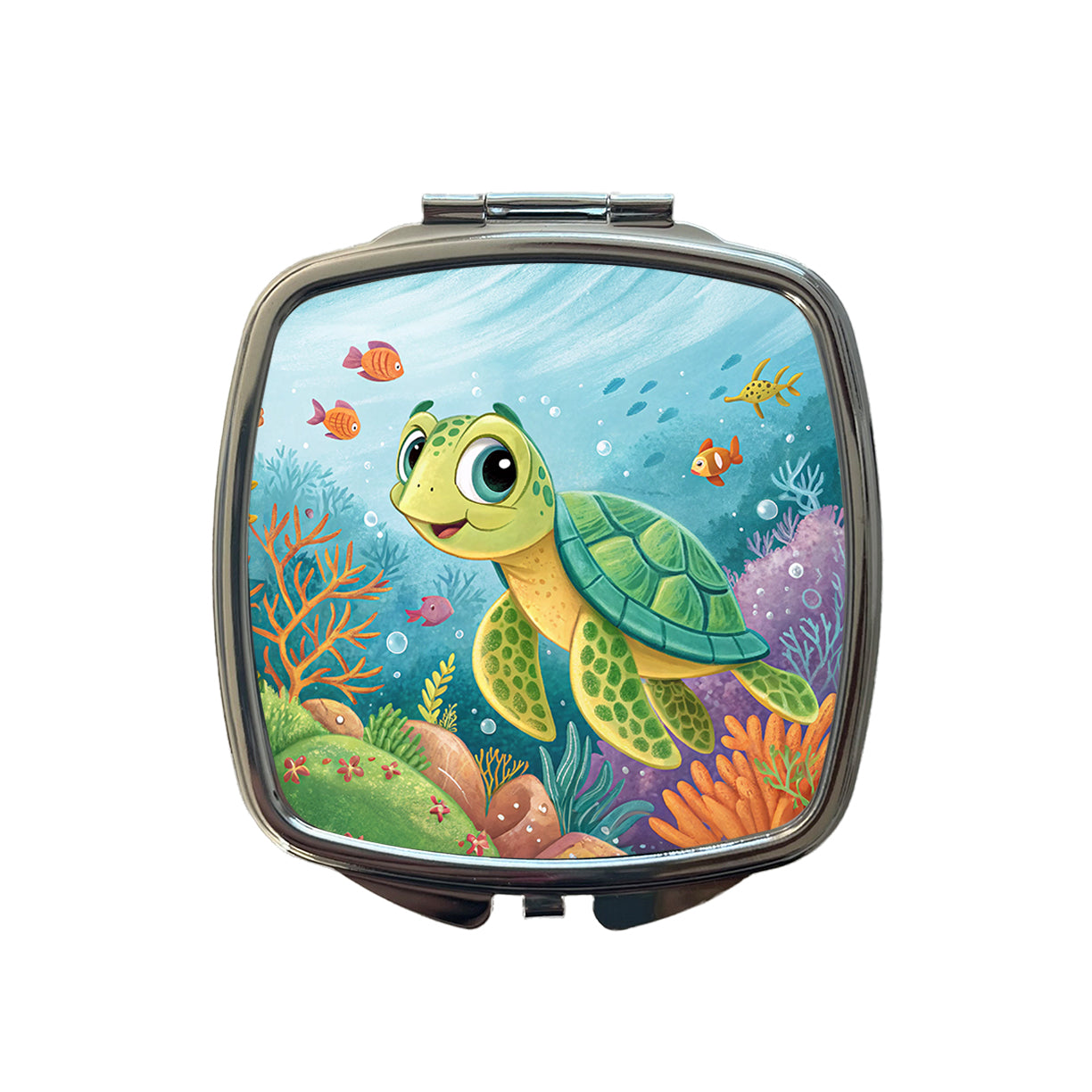 Sea Turtle Children's Illustration Style Small Travel Purse Handbag Pocket Makeup Compact Mirror