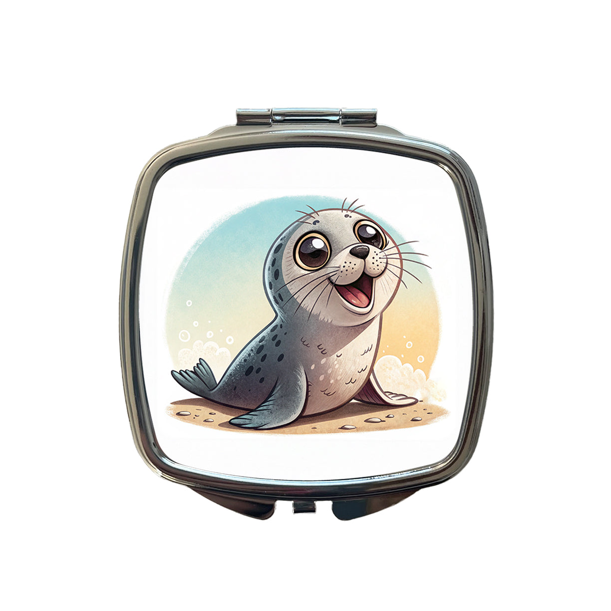 Seal Children's Illustration Style Small Travel Purse Handbag Pocket Makeup Compact Mirror