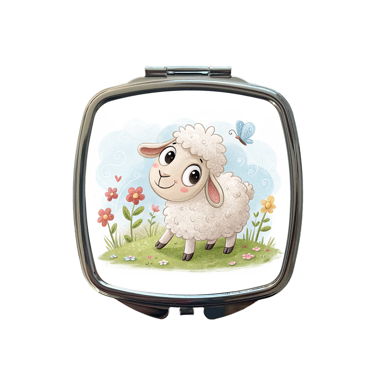Sheep Lamb Children's Illustration Style Small Travel Purse Handbag Pocket Makeup Compact Mirror