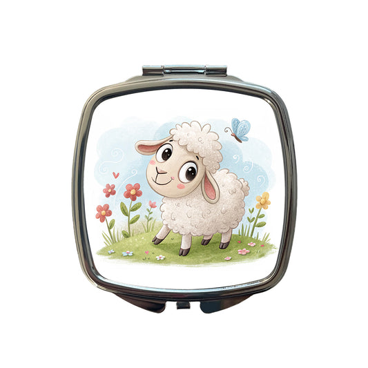 Sheep Lamb Children's Illustration Style Small Travel Purse Handbag Pocket Makeup Compact Mirror