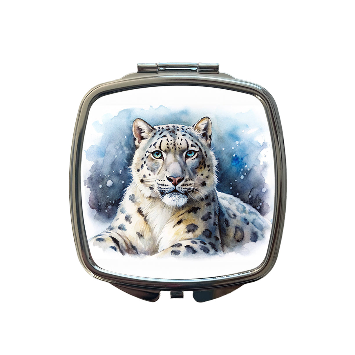 Snow Leopard Watercolor Small Travel Purse Handbag Pocket Makeup Compact Mirror