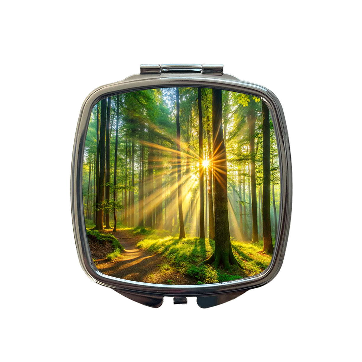 Sunlight Streaming Through Forest Trees Small Travel Purse Handbag Pocket Makeup Compact Mirror