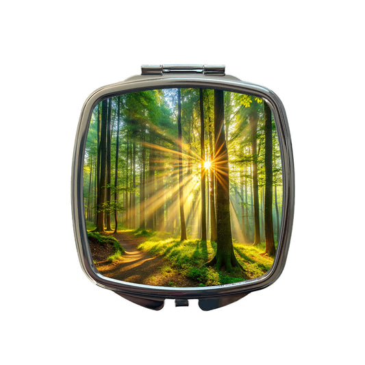 Sunlight Streaming Through Forest Trees Small Travel Purse Handbag Pocket Makeup Compact Mirror