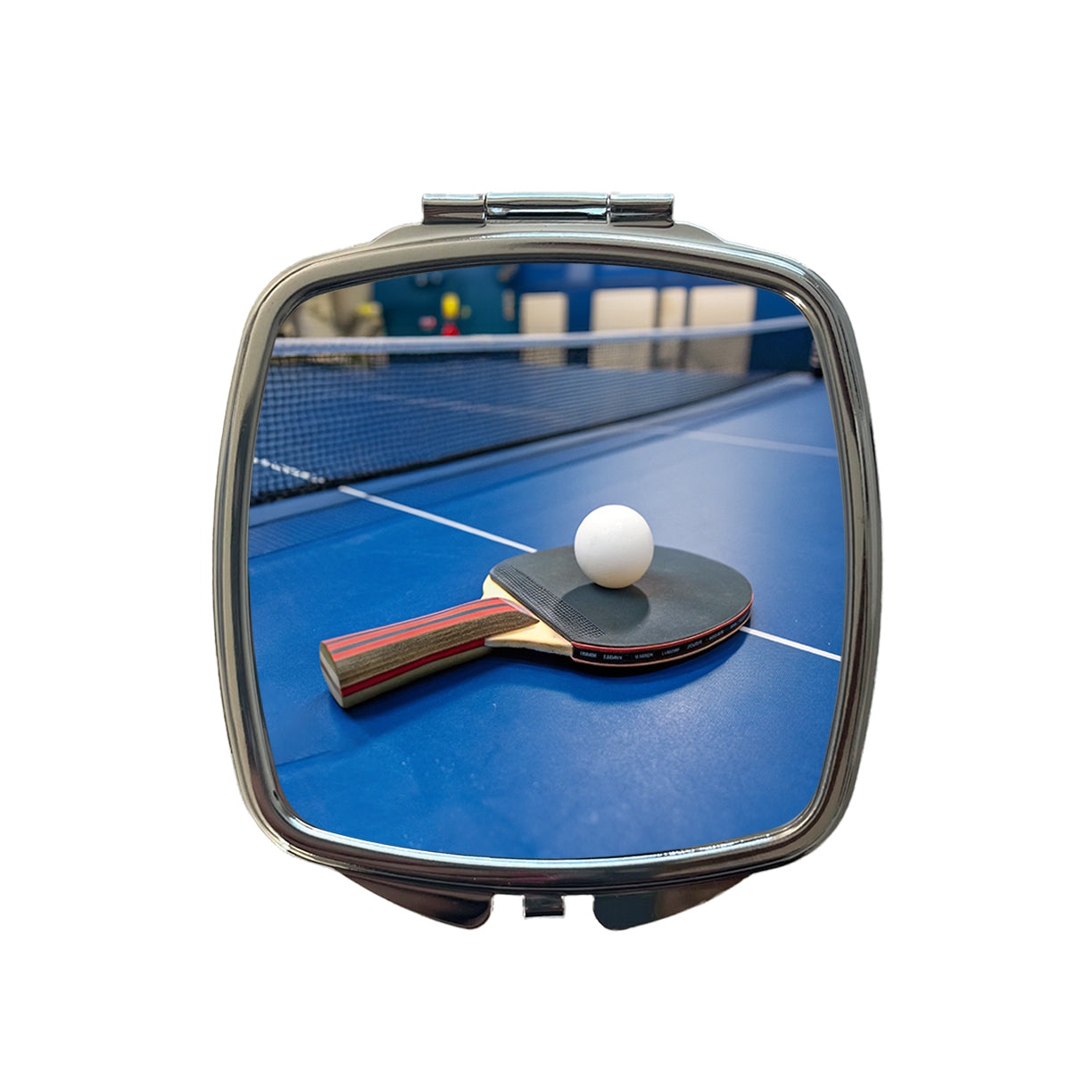 Table Tennis Ping Pong Paddle and Ball on Table Small Travel Purse Handbag Pocket Makeup Compact Mirror
