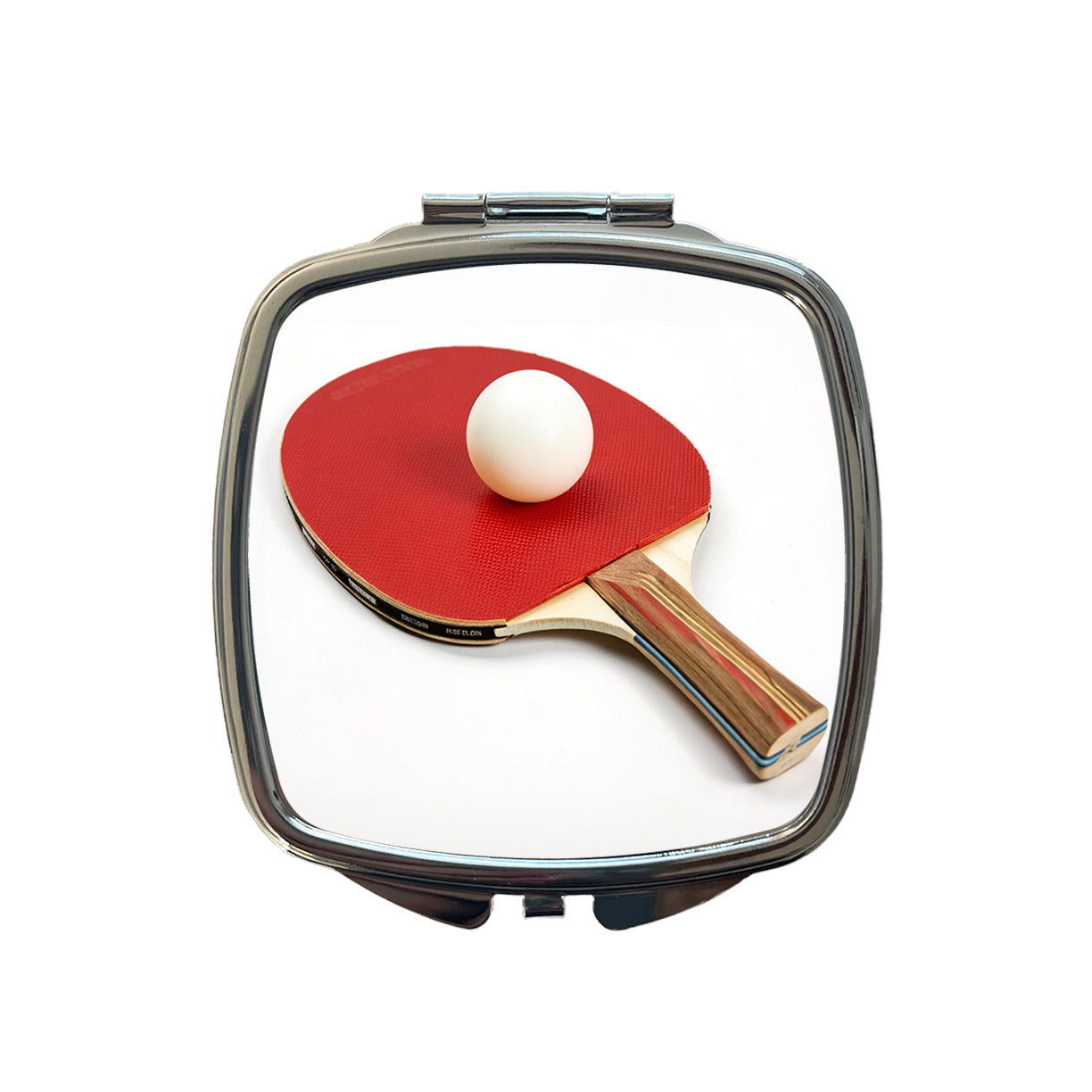 Table Tennis Ping Pong Paddle and Ball Small Travel Purse Handbag Pocket Makeup Compact Mirror