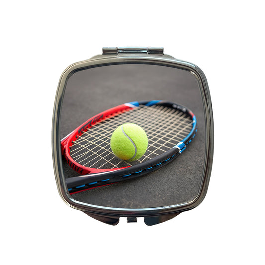 Tennis Racket and Ball Close-up Small Travel Purse Handbag Pocket Makeup Compact Mirror