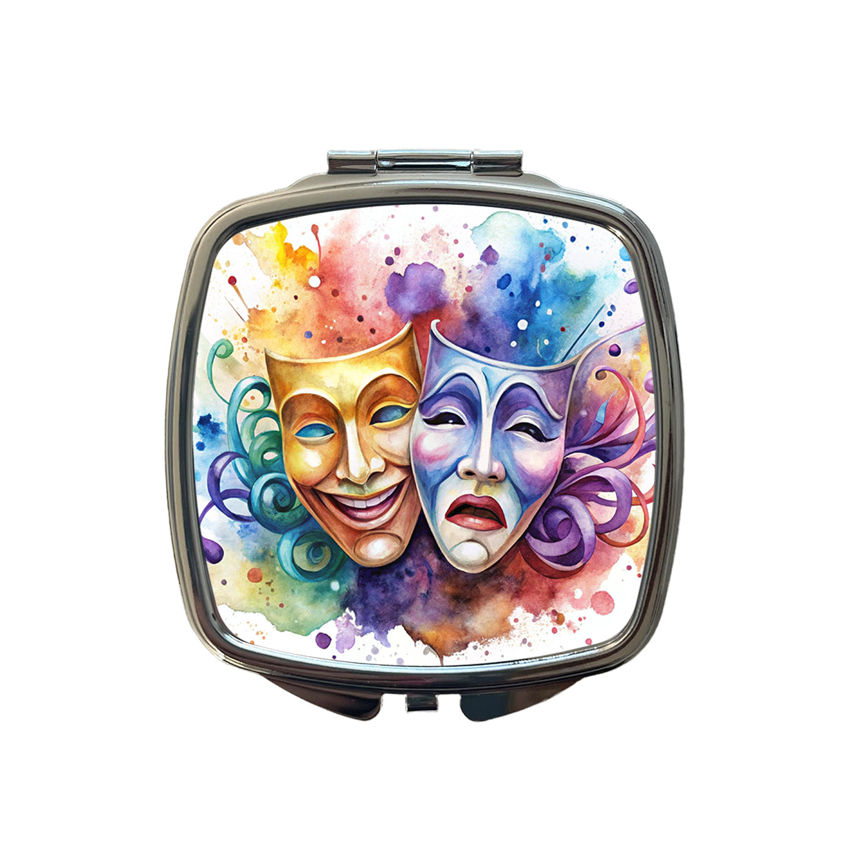 Theater Drama Masks Watercolor Small Travel Purse Handbag Pocket Makeup Compact Mirror