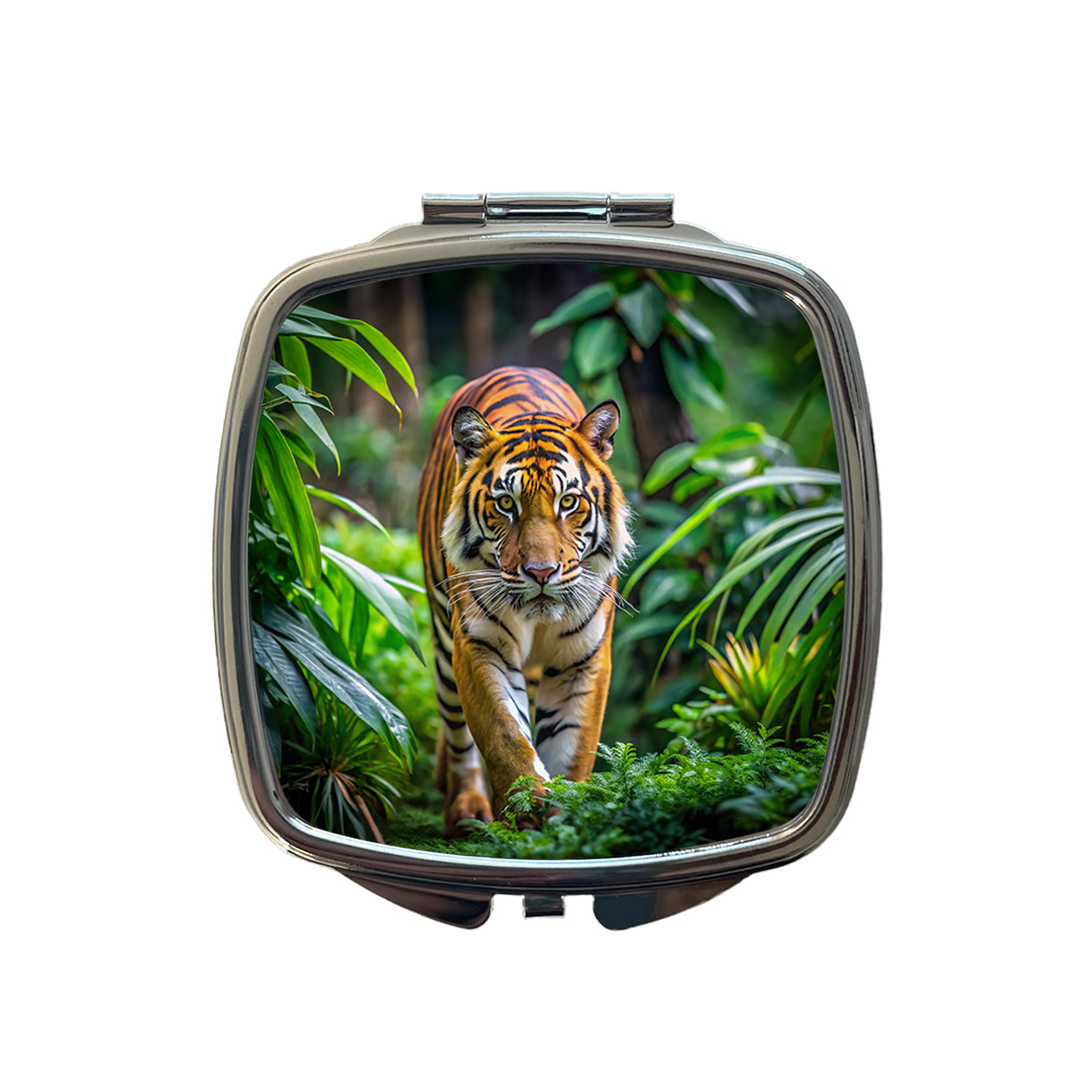 Tiger Stalking Prey In The Jungle Small Travel Purse Handbag Pocket Makeup Compact Mirror