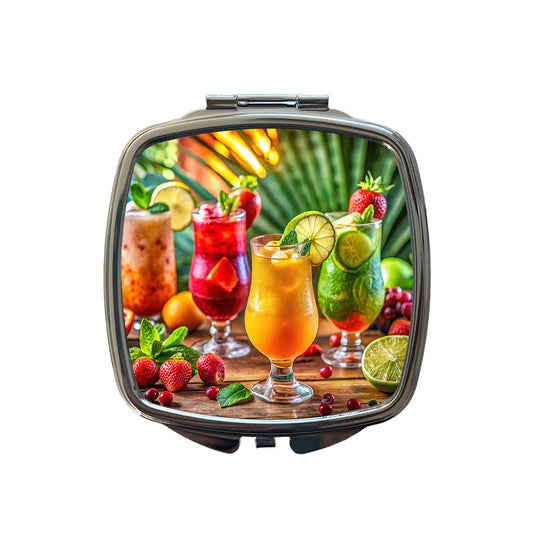 Tropical Colorful Fruity Drinks Small Travel Purse Handbag Pocket Makeup Compact Mirror