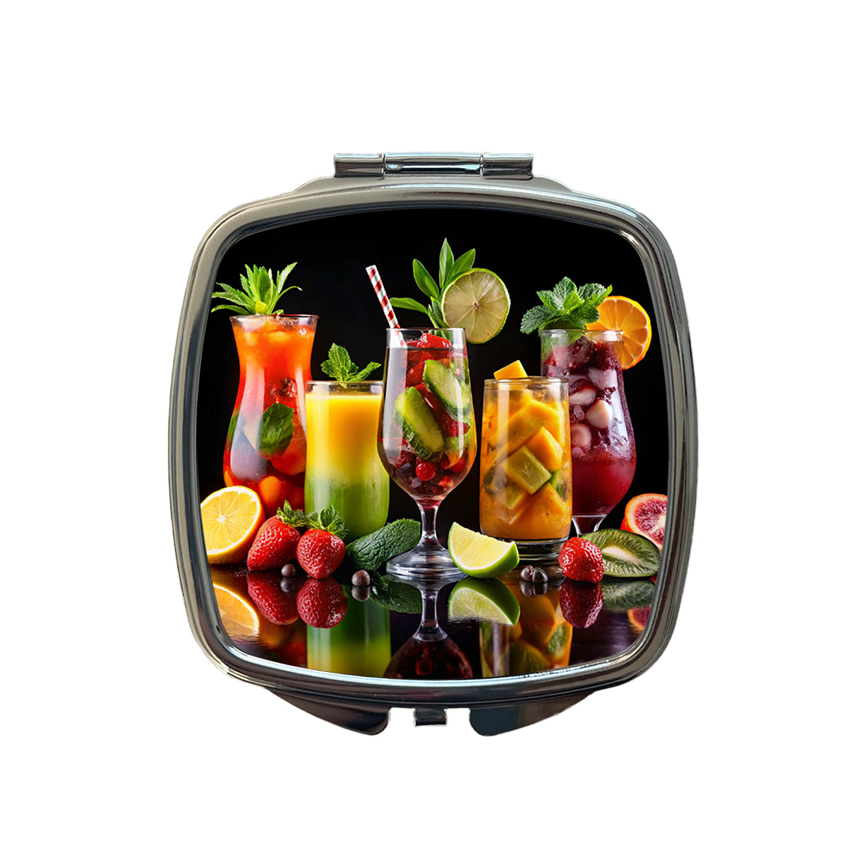 Tropical Fruity Drinks Small Travel Purse Handbag Pocket Makeup Compact Mirror