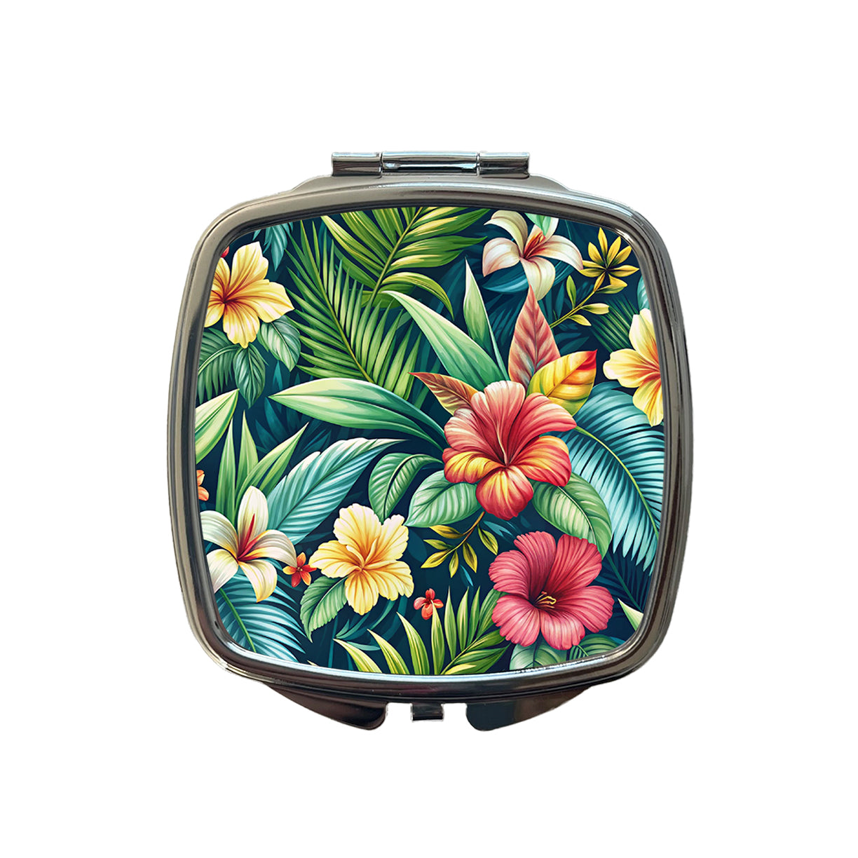 Tropical Hibiscus Pastel Floral Pattern Small Travel Purse Handbag Pocket Makeup Compact Mirror