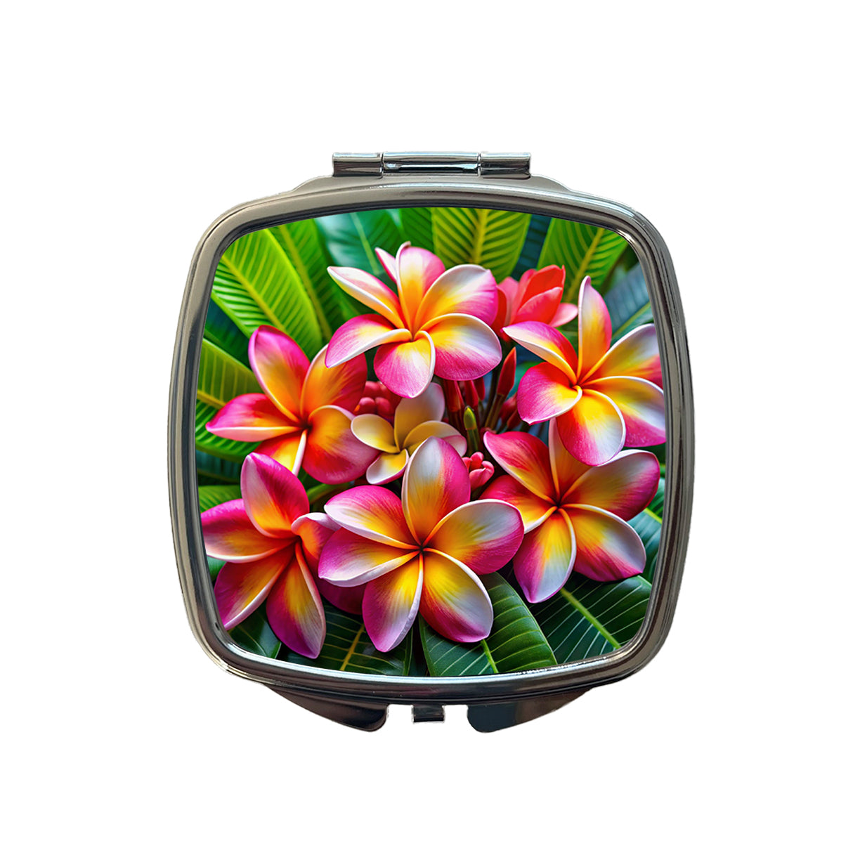 Tropical Pink Yellow Plumeria Flowers Small Travel Purse Handbag Pocket Makeup Compact Mirror