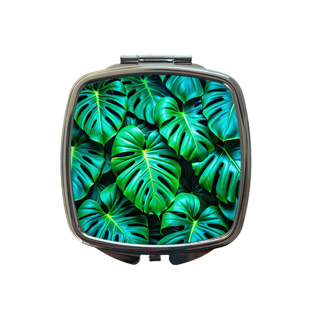 Vibrant Neon Green Monstera Leaves Small Travel Purse Handbag Pocket Makeup Compact Mirror