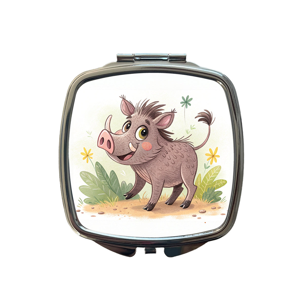 Warthog Children's Illustration Style Small Travel Purse Handbag Pocket Makeup Compact Mirror