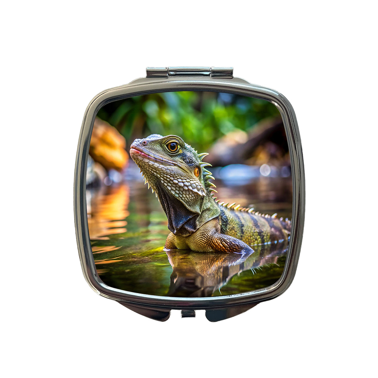 Water Dragon Lizard Reptile Small Travel Purse Handbag Pocket Makeup Compact Mirror
