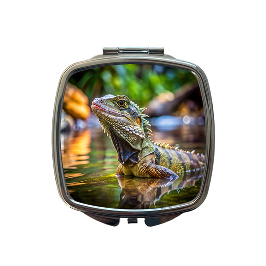 Water Dragon Lizard Reptile Small Travel Purse Handbag Pocket Makeup Compact Mirror