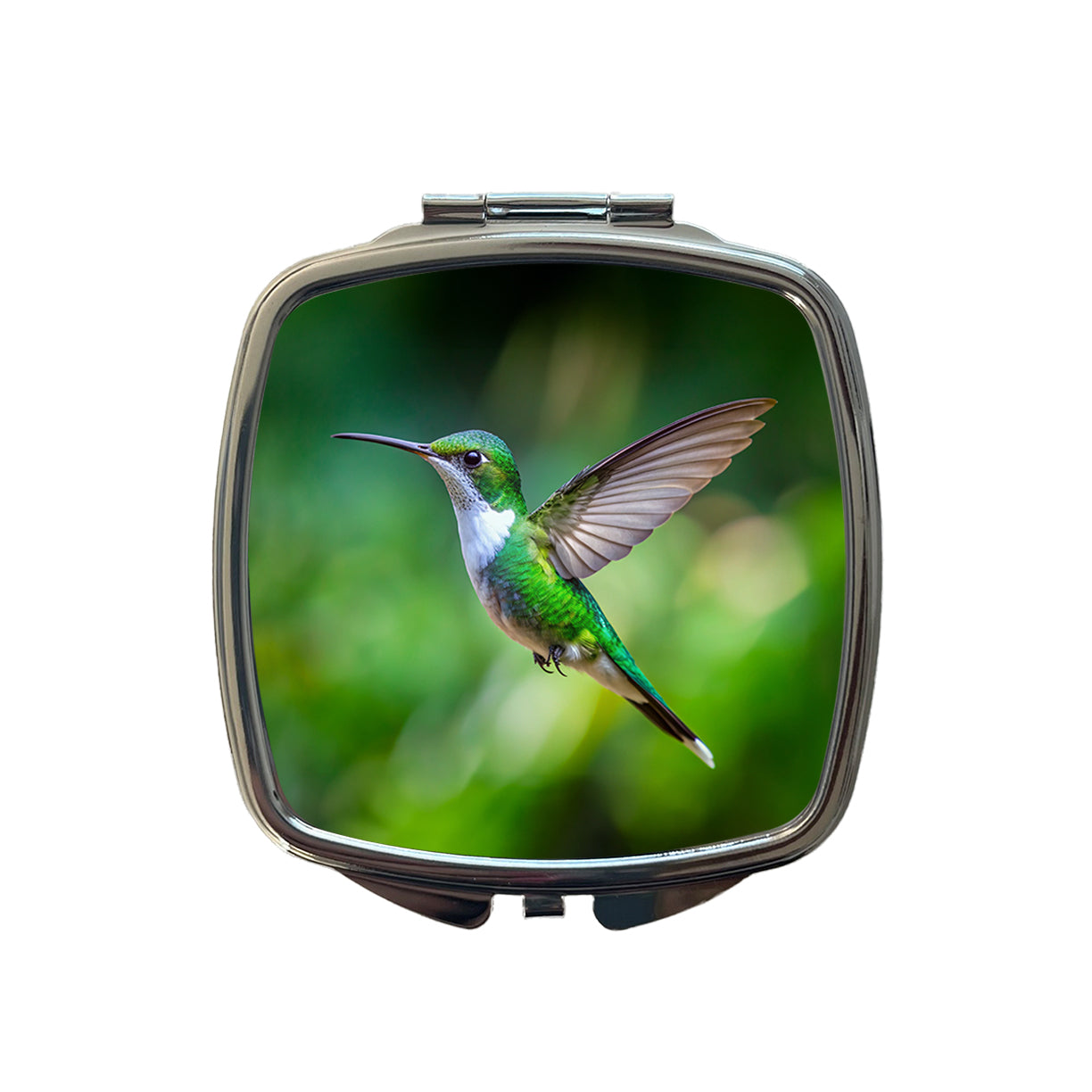 White Chested Emerald Hummingbird Backyard Bird Small Travel Purse Handbag Pocket Makeup Compact Mirror
