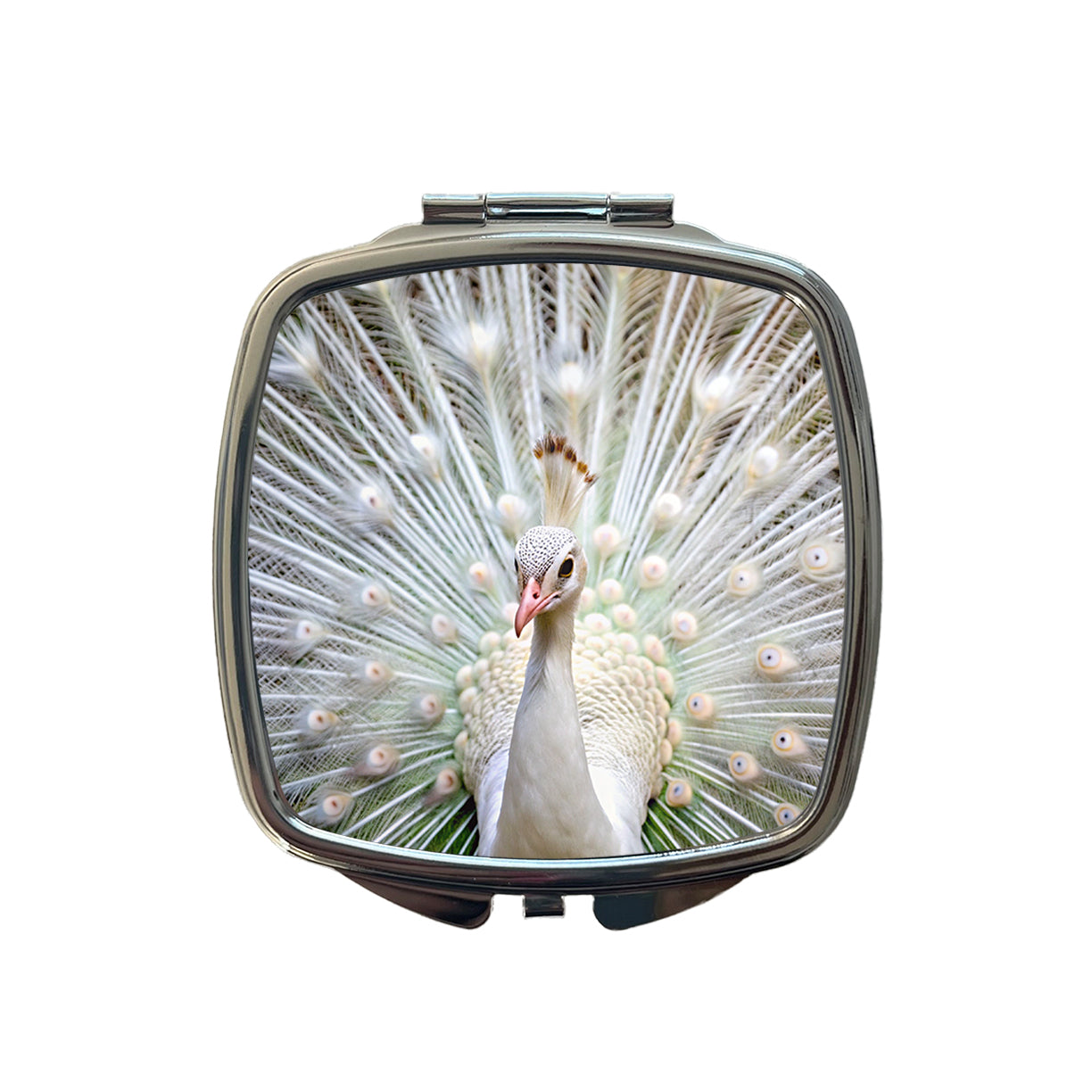 White Peacock Small Travel Purse Handbag Pocket Makeup Compact Mirror