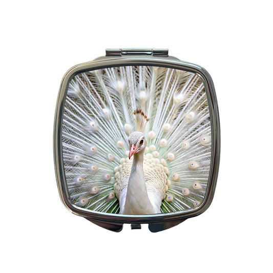 White Peacock Small Travel Purse Handbag Pocket Makeup Compact Mirror