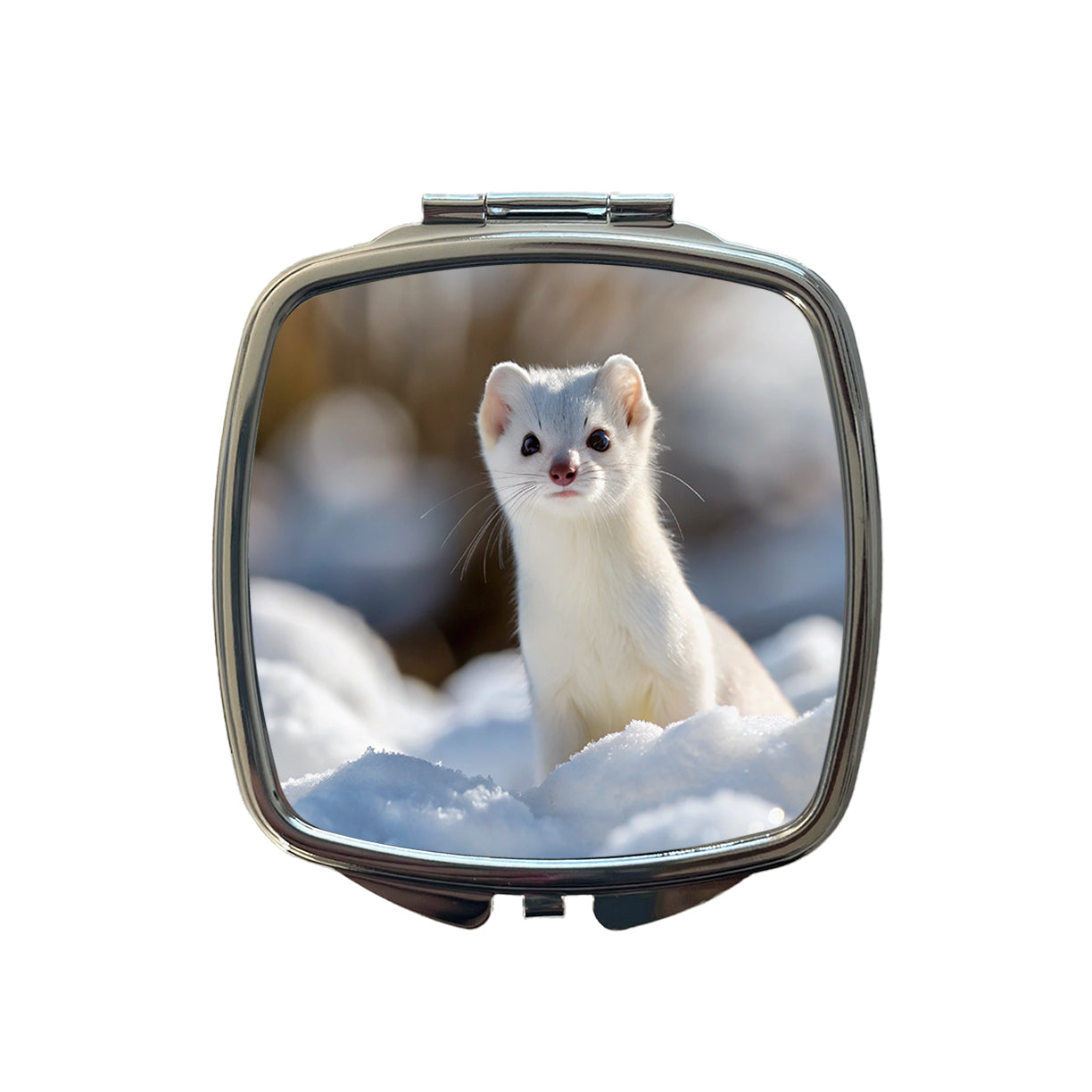 White Stoat Ermine In Snow Small Travel Purse Handbag Pocket Makeup Compact Mirror