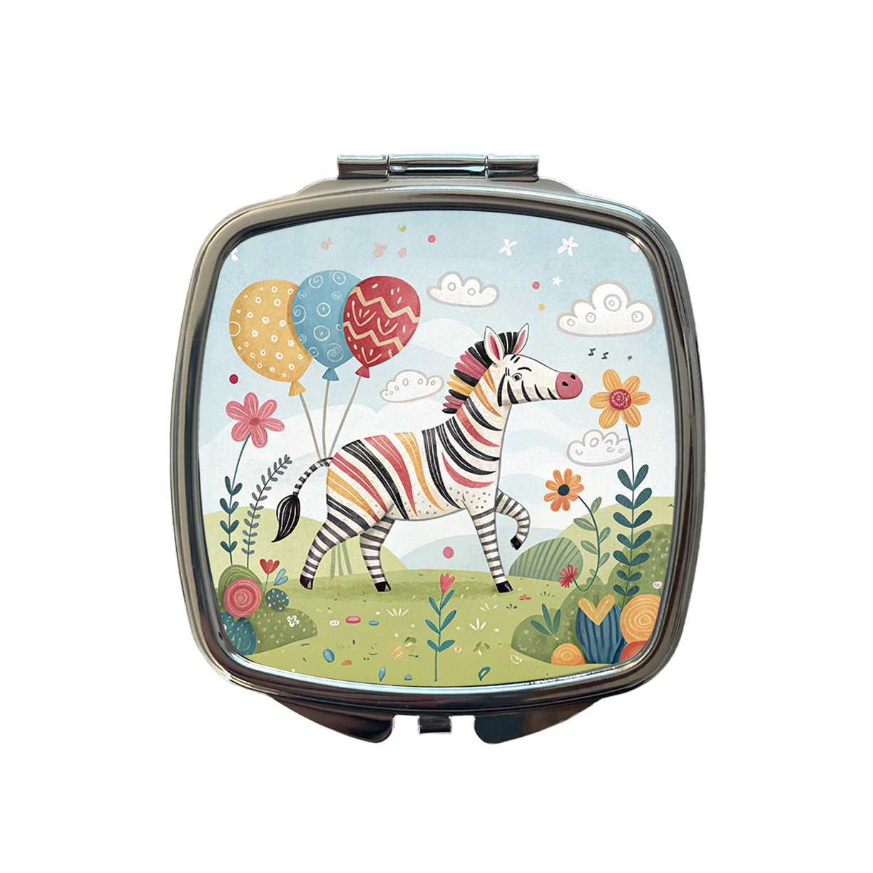 Zebra Children's Illustration Style Small Travel Purse Handbag Pocket Makeup Compact Mirror
